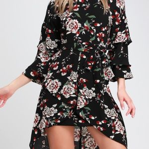 Lulu's Dresses - Lulus Black Floral Flounce Sleeve Dress - NWT Lulu's Dresses - Lulus Black Floral Flounce Sleeve Dress - NWT